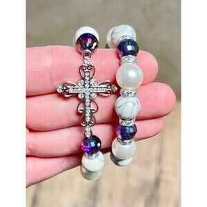 Crystal Cross Pearl Howlite Crystal Bracelet Set